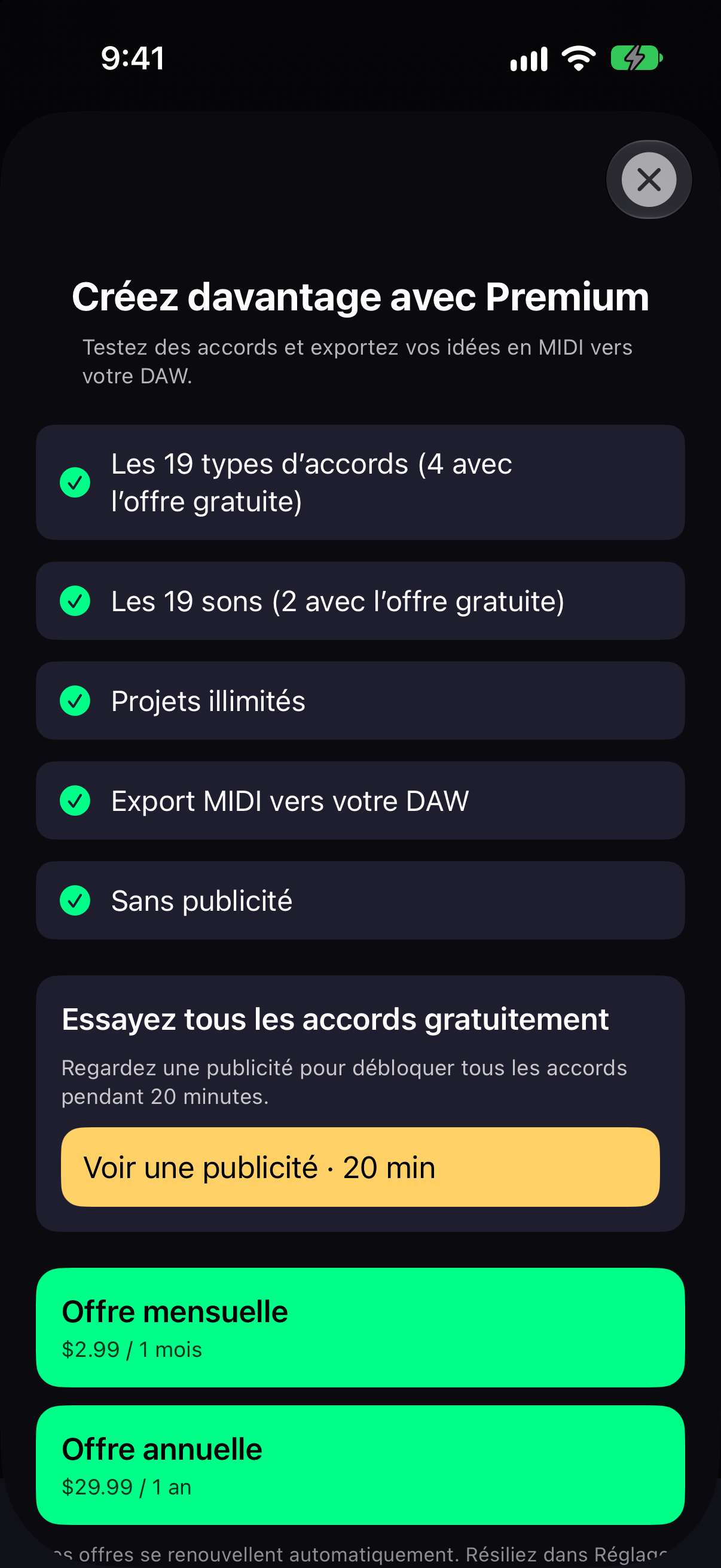 Captures de l’app